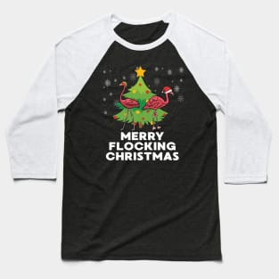 Merry Flocking Christmas Funny Xmas Flamingo Wading Bird Baseball T-Shirt